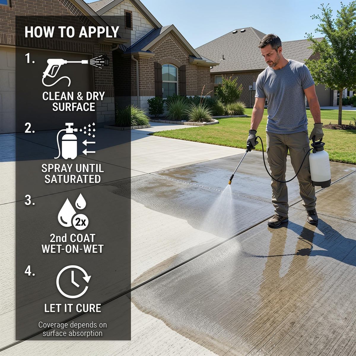 Nanoprotect test with water bead indicating hydrophobic effect on patio surface.
