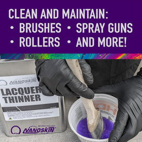 Nanoskin Lacquer Thinner helps prep metal or wood surfaces by removing residue.