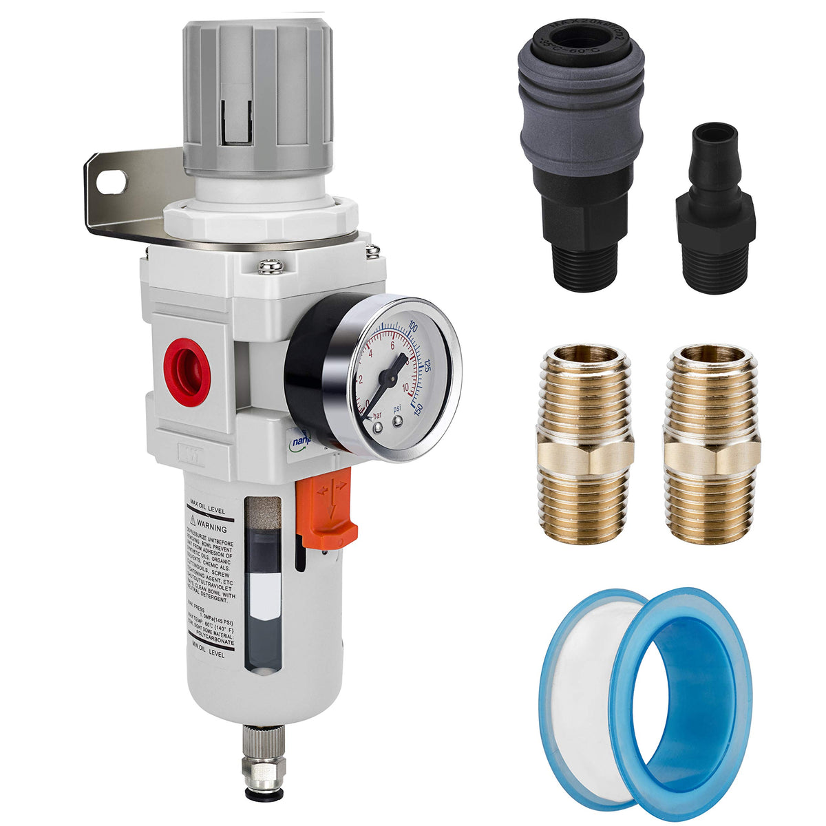 NANPU half-inch NPT filter-regulator piggyback with clean air delivery