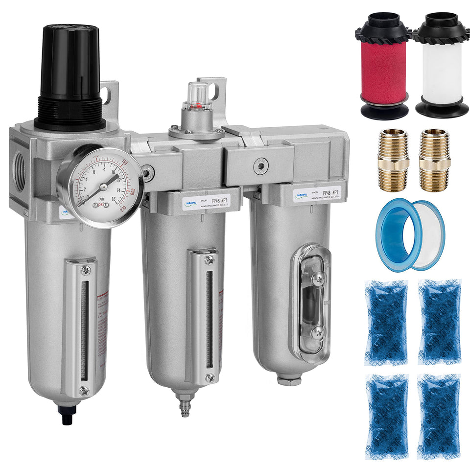 NANPU Stage 1 filter-regulator with sight glass for clean, stable air.