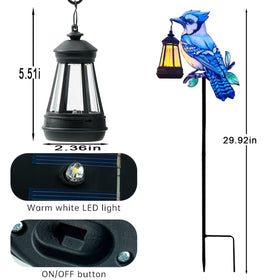 Nanzhujin Blue Jay metal stake lantern with detailed silhouette for outdoor decor.