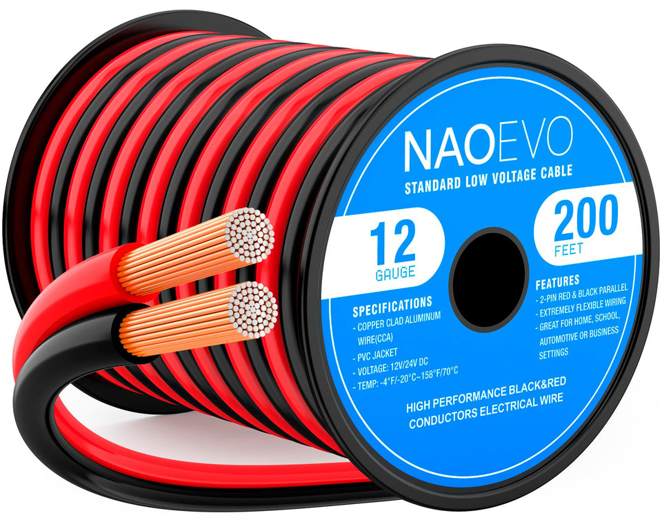 NAOEVO 12AWG red-spool wire for low-voltage wiring and easy polarity