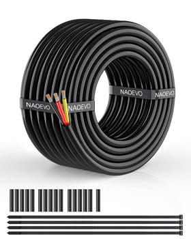 NAOEVO 16AWG 3-conductor wire close-up showing tinned copper strands for low resistance.