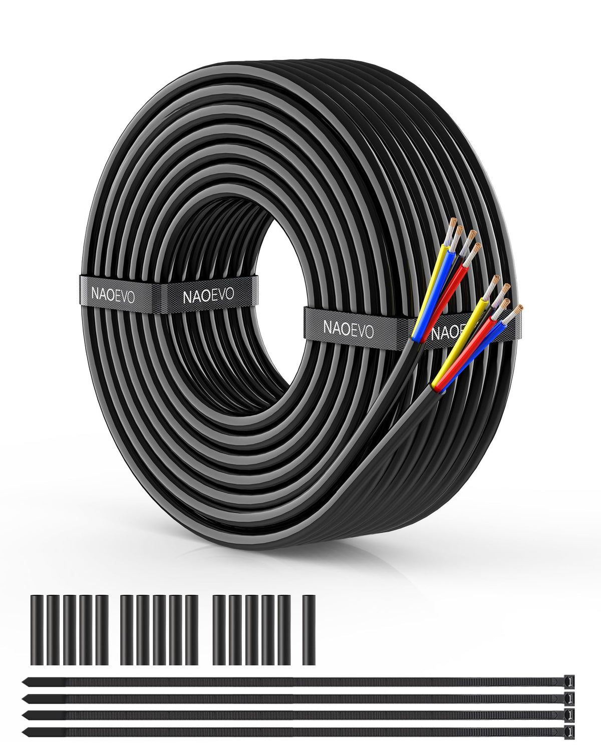 NAOEVO 16 AWG 4-core wire jacket close-up showing flexible PVC insulation for versatile wiring