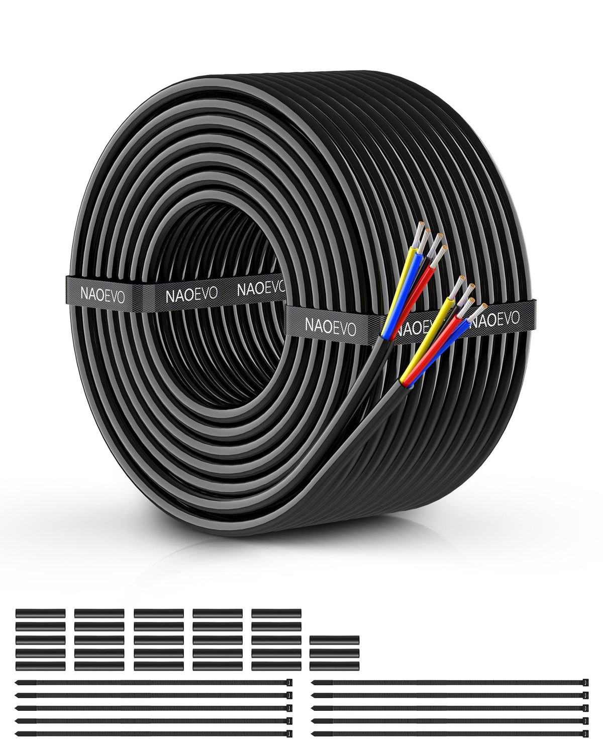 NAOEVO 16 AWG 4-core wire, 50ft, versatile low-voltage solution for LEDs and accessories.