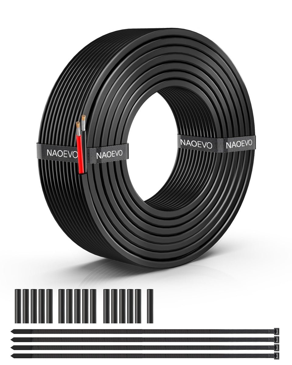 NAOEVO 16 AWG wire coil close-up showing flexible conductors for easy routing.