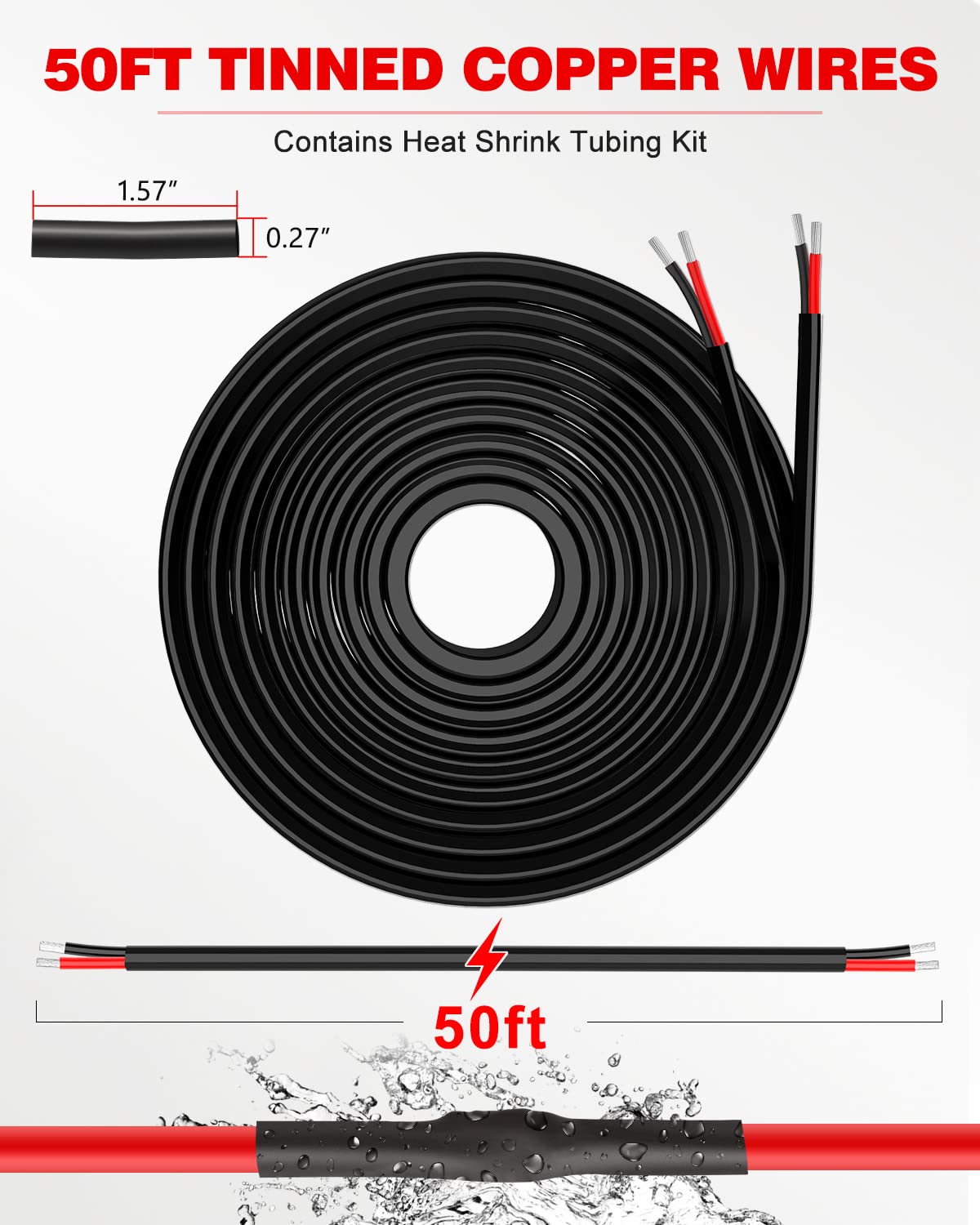 NAOEVO 16AWG wire with heat-shrink tubes and cable ties for clean installs