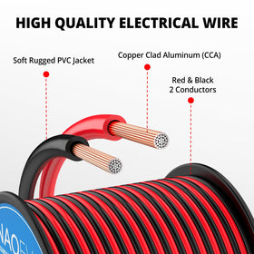 NAOEVO 16ga wire 100ft black jacket suited for automotive or home wiring tasks.