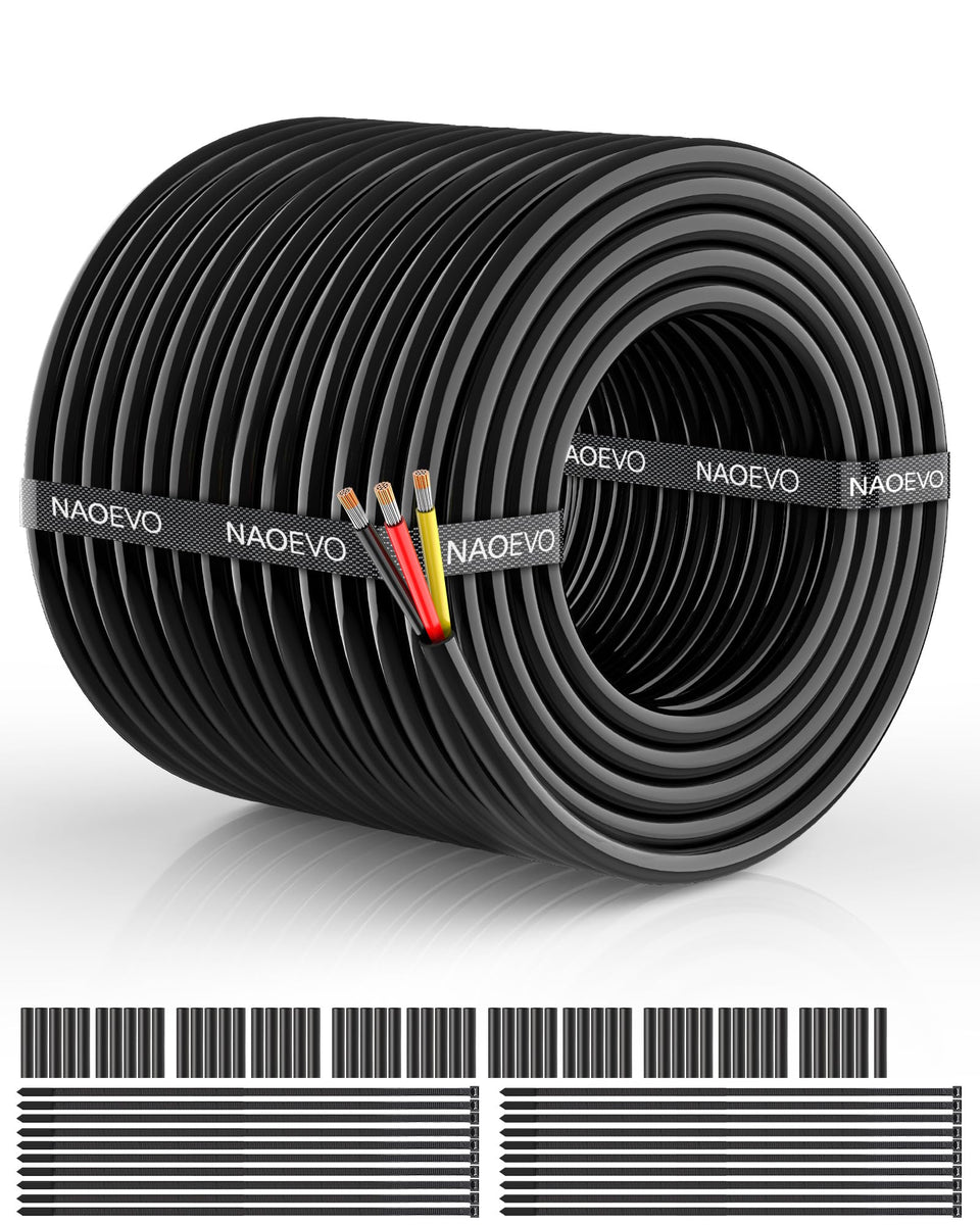 NAOEVO 18AWG 3-conductor wire with 2.7mm outer diameter for tight-space installations.