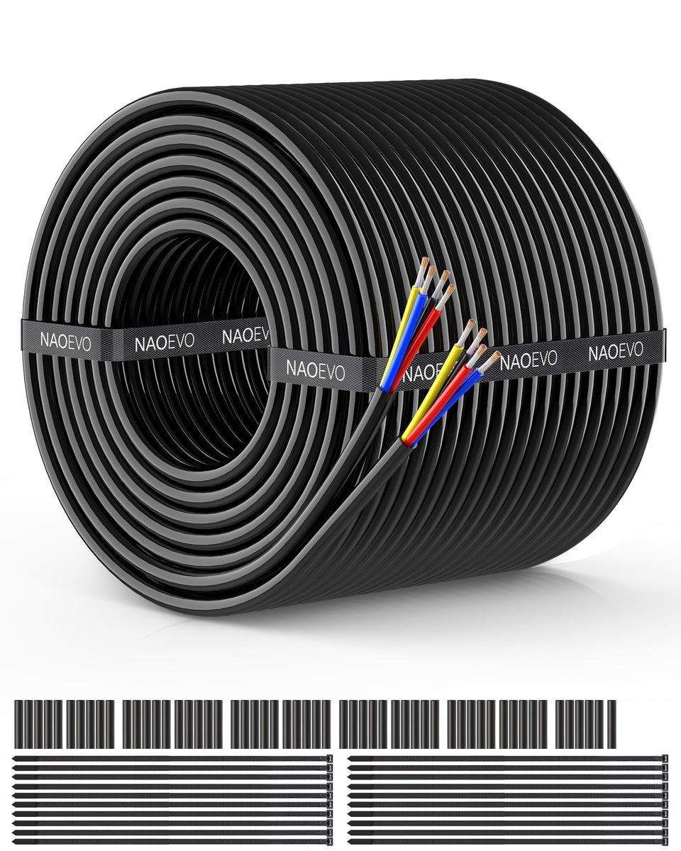 NAOEVO 18 AWG 4-core wire spool, ideal for low-voltage power projects.