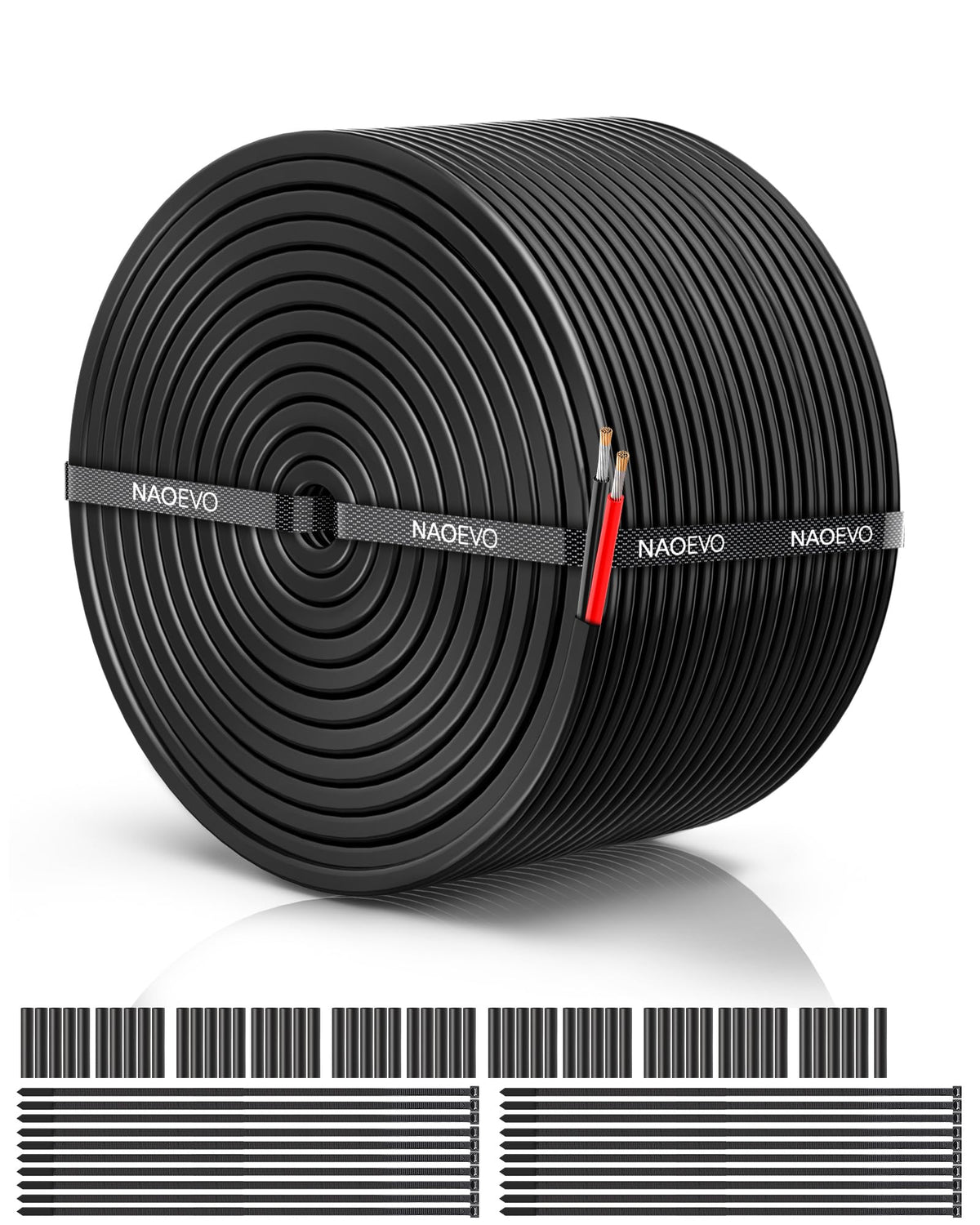 NAOEVO 18 AWG wire coil shows tinned copper strands for low-resistance conduction.
