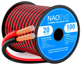NAOEVO 20AWG two-conductor spool with red and black wires for reliable low-voltage connections.
