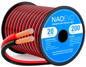 NAOEVO 20 AWG red and black wire on spool for versatile low-voltage use.