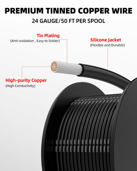 NAOEVO 24 AWG silicone wire black spool ideal for durable automotive projects.