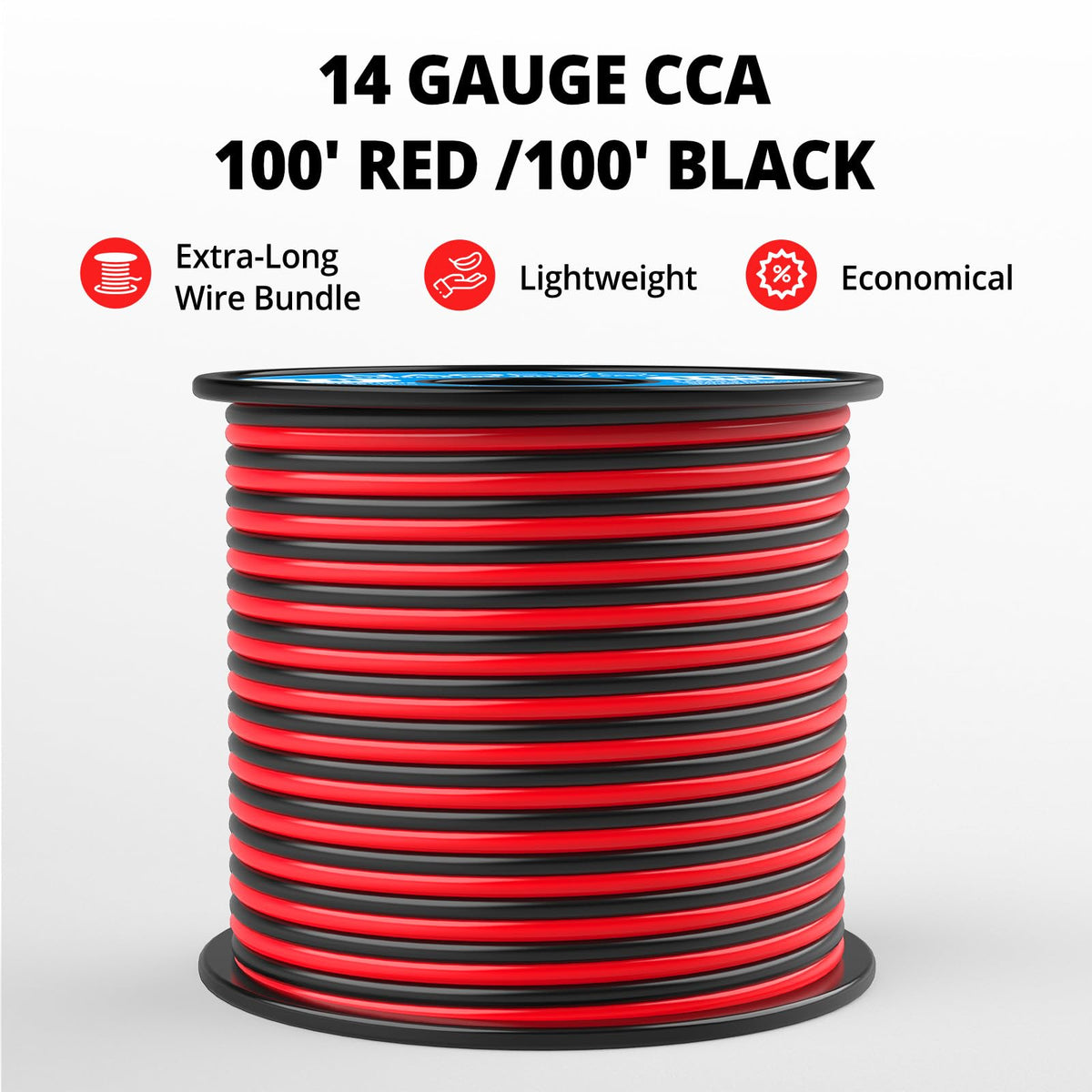NAOEVO CCA wire cross-section highlights lightweight, flexible conductor.
