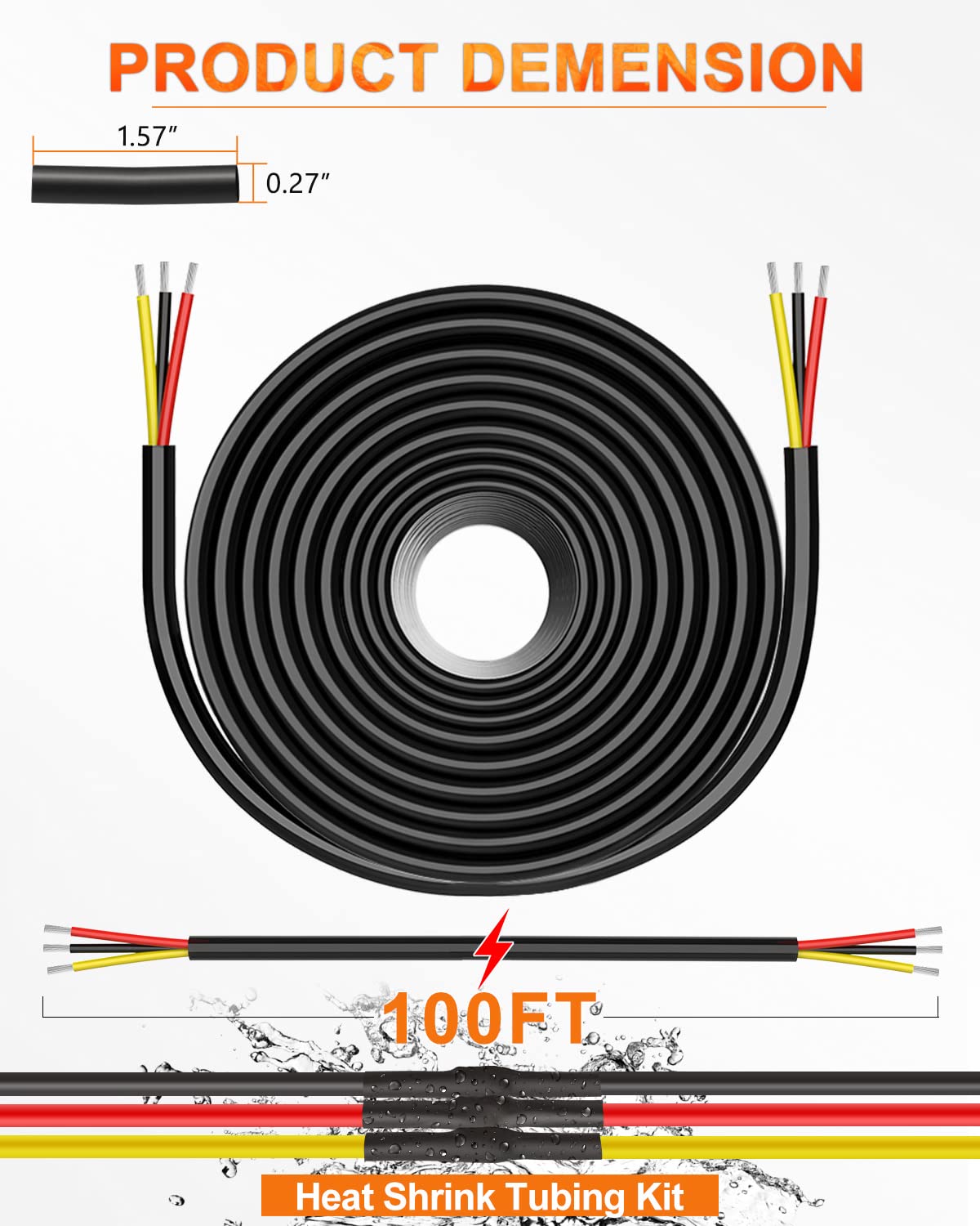 NAOEVO three-conductor 18AWG cable suitable for automotive and LED projects.