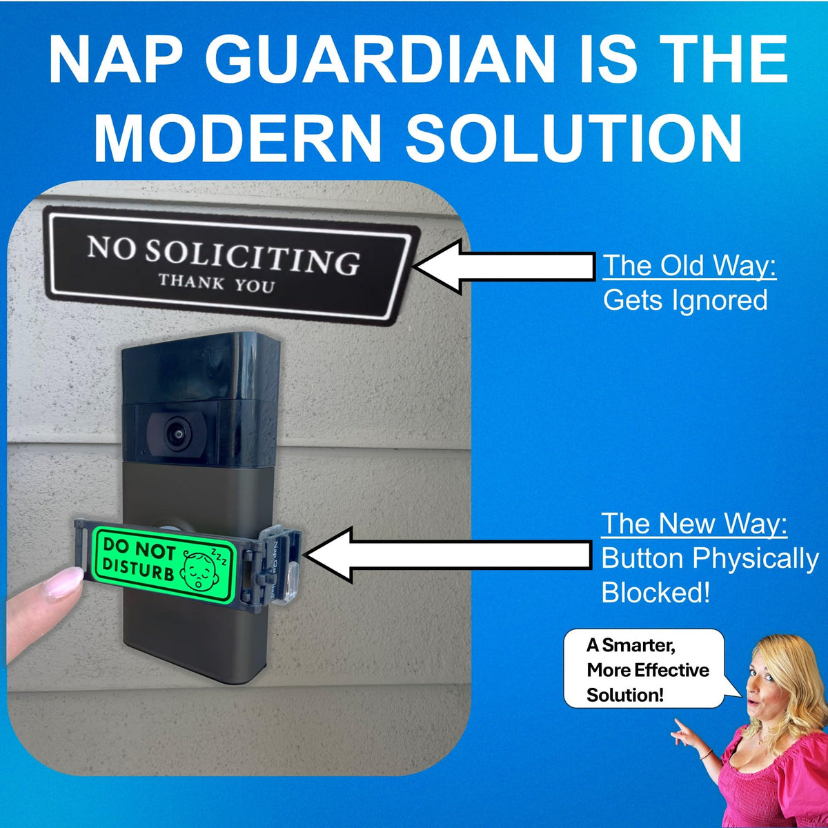 Keeps visitors from pressing the button while preserving camera visibility and sensing features.