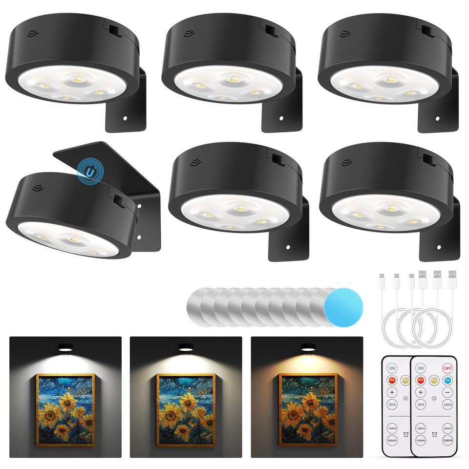 Narotood picture lights on wall illuminate artworks with clean, even light