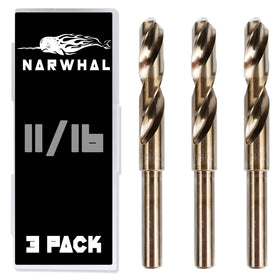 Narwhal 11/16-inch cobalt drill bits for metal with wear resistance.