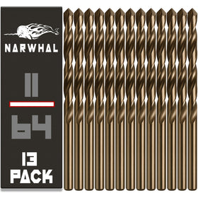Narwhal 11/64 cobalt drill bits boxed for organized metalworking and storage.
