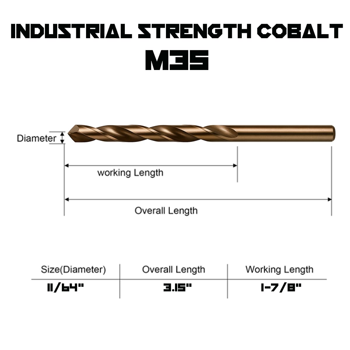 Narwhal 11/64 cobalt drill bits with 135° split point easier drilling in metal.