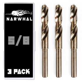 Narwhal 5-8 inch cobalt drill bits pack closeup for precise metal drilling.