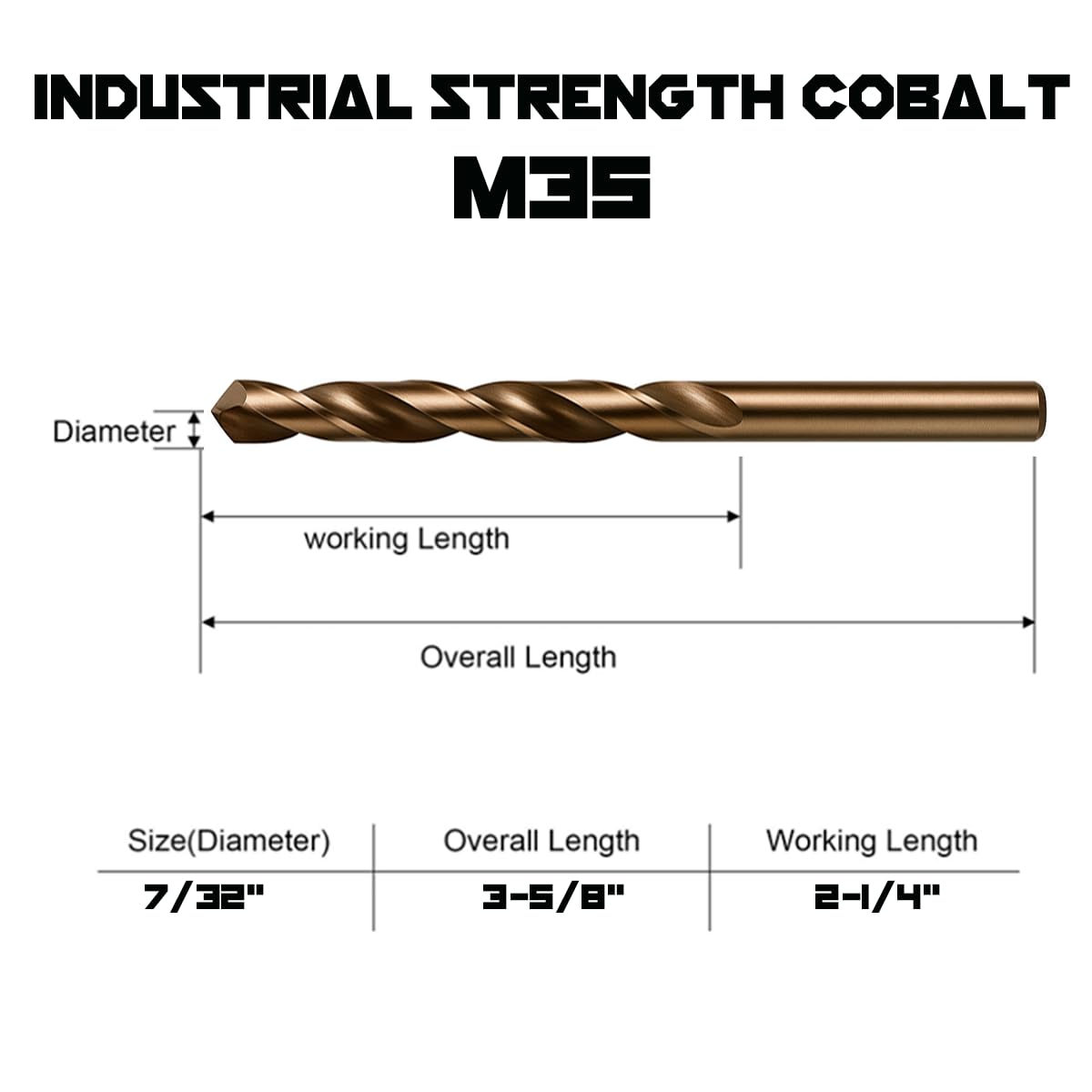 Narwhal 7/32 cobalt drill bits with a 135-degree split point for precise starts in metal.