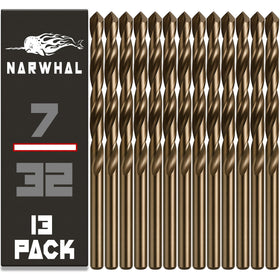 Narwhal 7/32 cobalt drill bits in a durable case for organized storage and quick access.