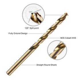 Narwhal 7/32 cobalt drill bits with a fully ground tip deliver clean holes in metal.