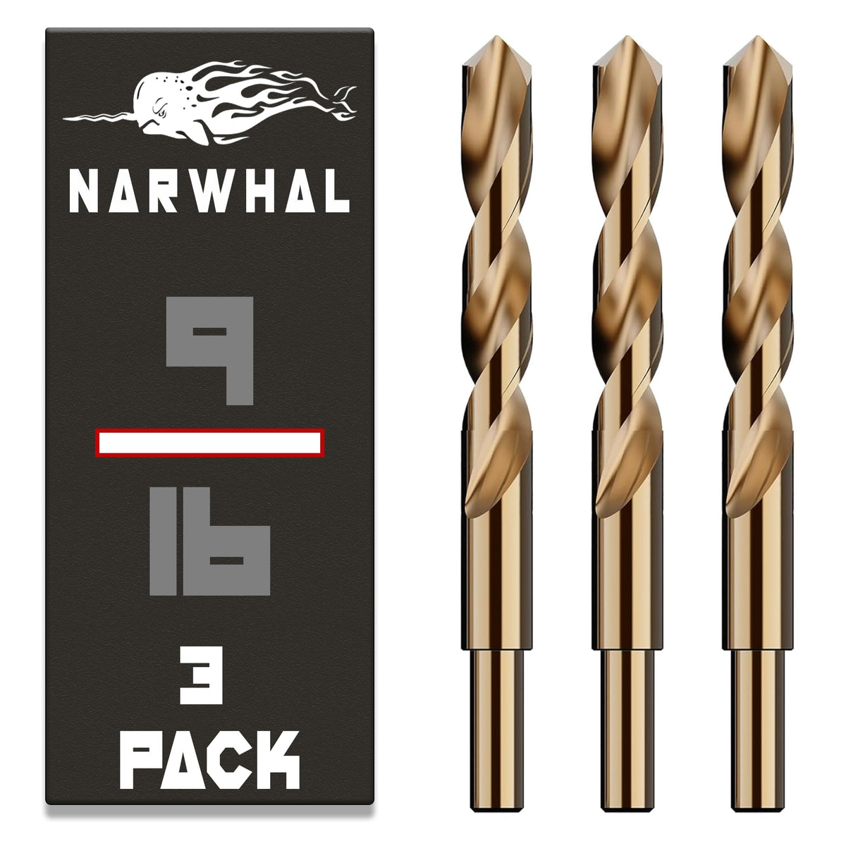 Narwhal 9-16 inch cobalt drill bits in case for metal projects