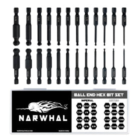 Narwhal ball end hex bit set with 24-piece SAE and metric selections for versatile DIY projects.