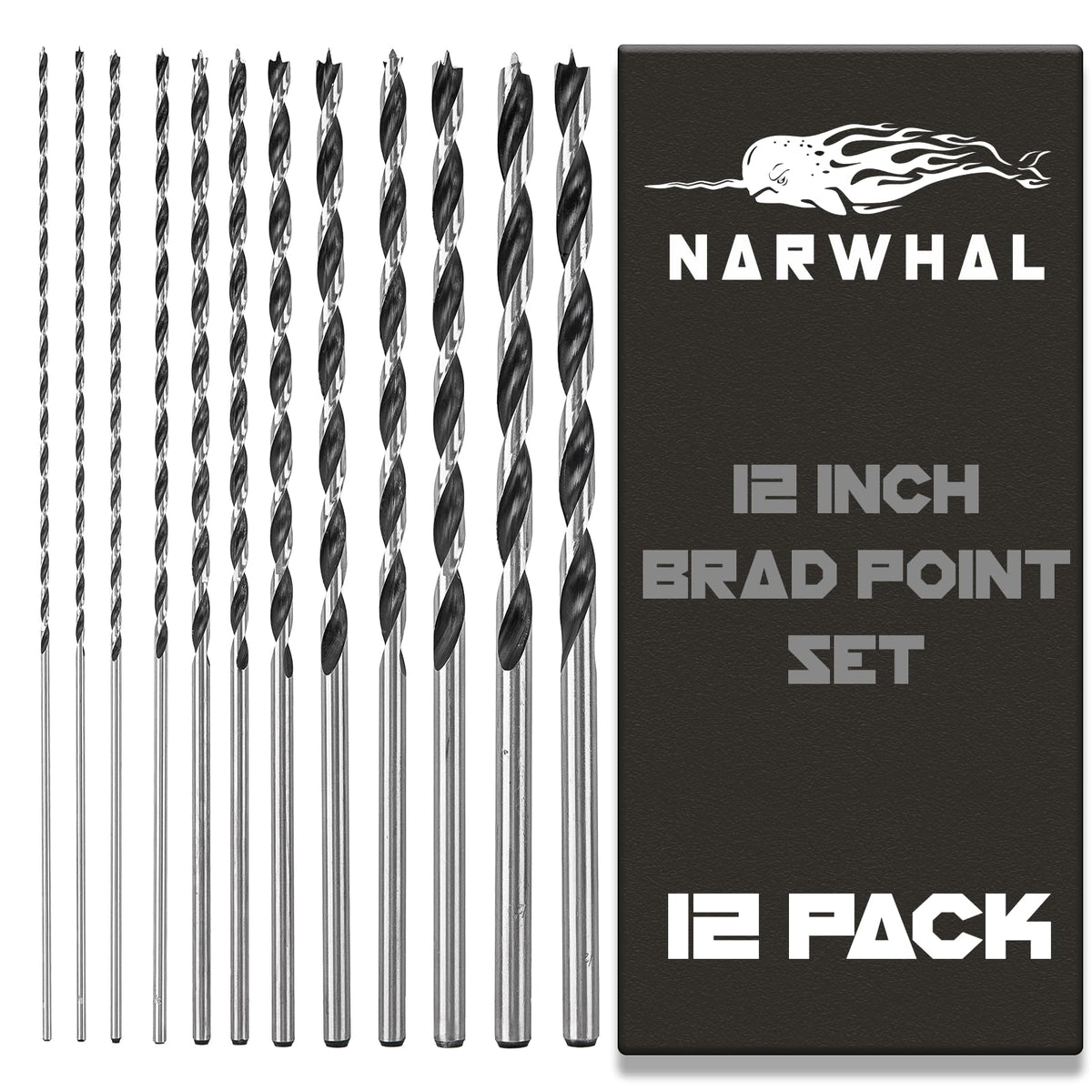 Narwhal extra-long Brad Point drill set enables precise starts in deep wood holes.