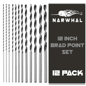Narwhal extra-long Brad Point drill set enables precise starts in deep wood holes.