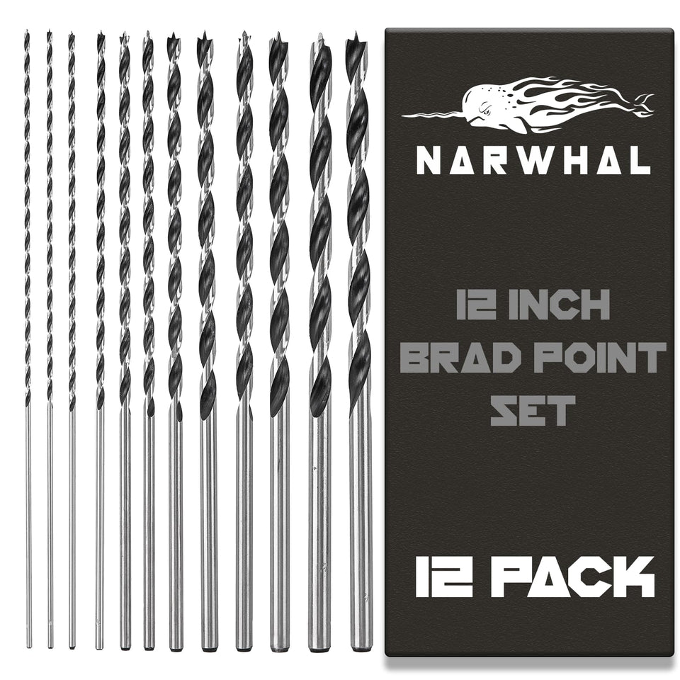Narwhal extra-long Brad Point drill set enables precise starts in deep wood holes.