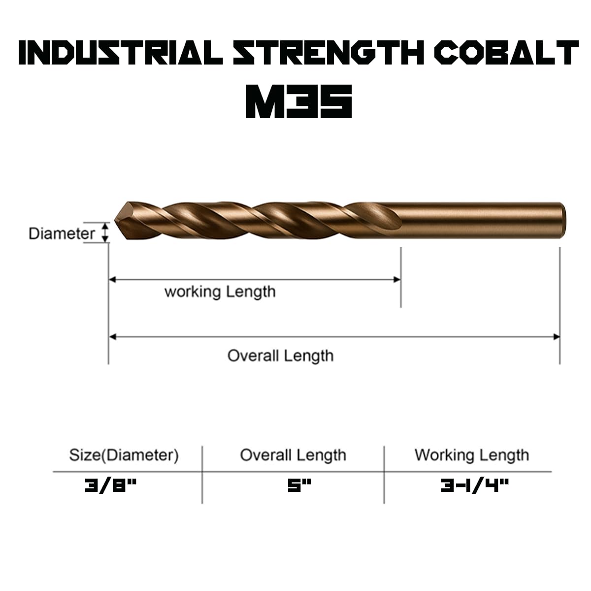 Narwhal 3/8-inch cobalt drill bits fully grounded with 135-degree split point