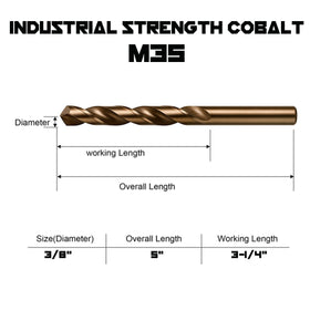 Narwhal 3/8-inch cobalt drill bits fully grounded with 135-degree split point