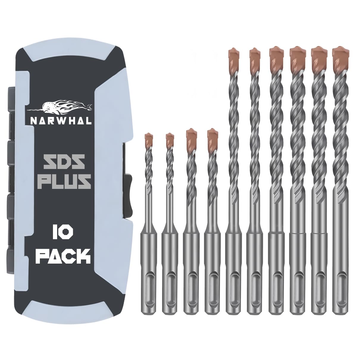 Narwhal SDS Plus drill bits drilling concrete with carbide tips for durability.