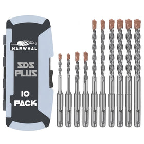 Narwhal SDS Plus drill bits drilling concrete with carbide tips for durability.