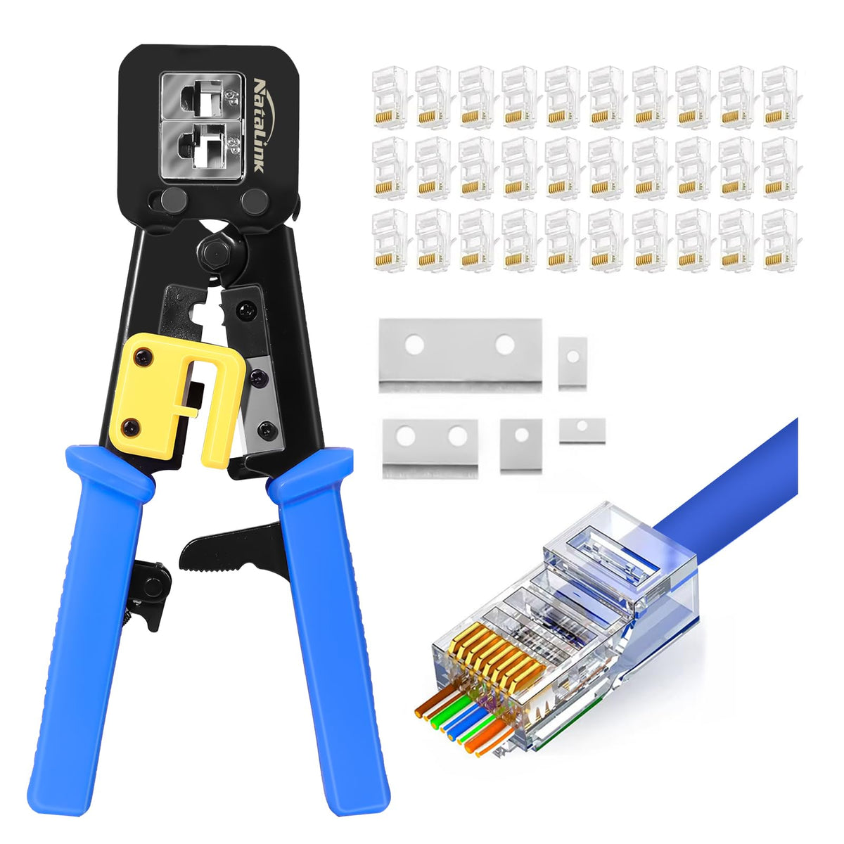 NataLink Pass Through Crimp Tool front view showing compact ergonomic design for extended use.