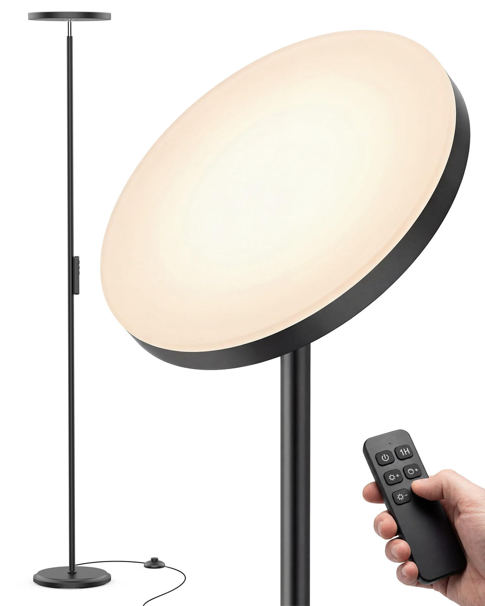 Natapai floor lamp tall in a living room setup for ambient illumination.