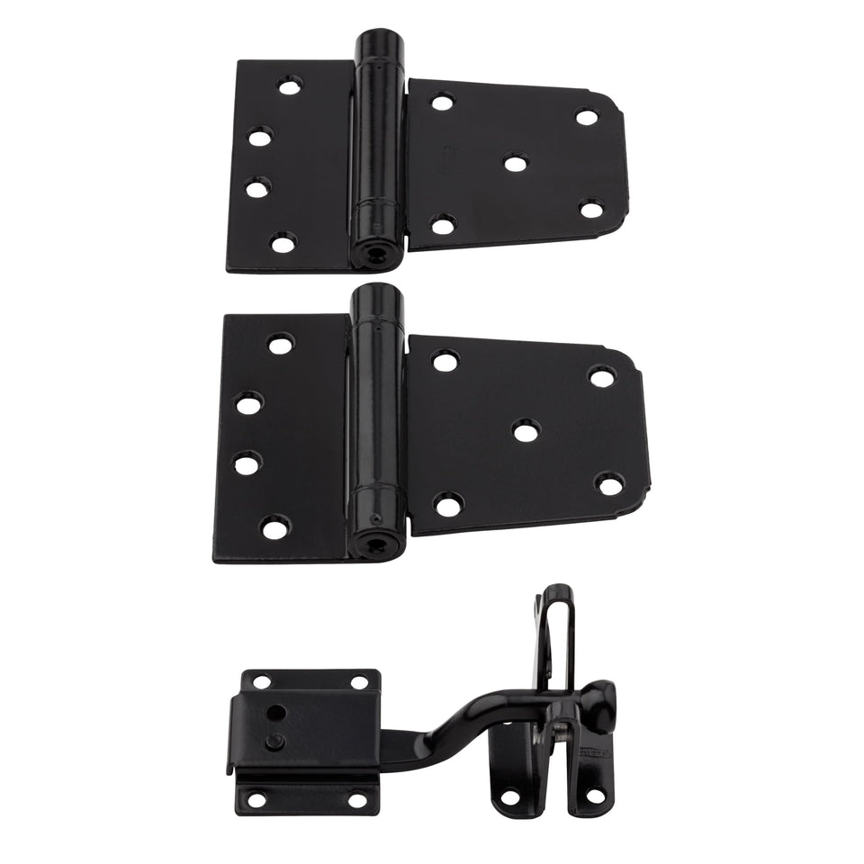 National Hardware N343-475 self-closing hinges in black finish for durable outdoor gates