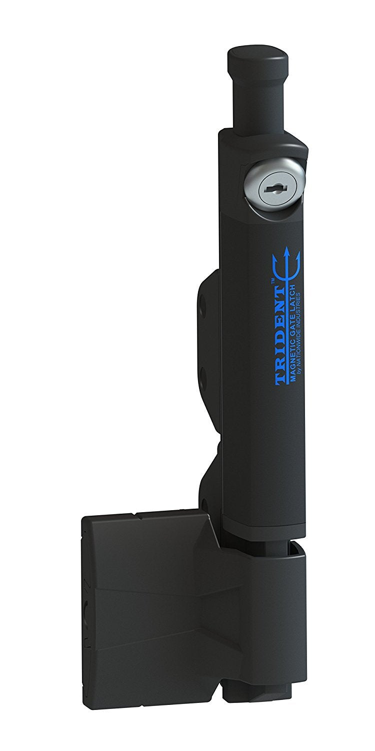Nationwide Trident latch closeup showcasing magnetic pull for pool safety.