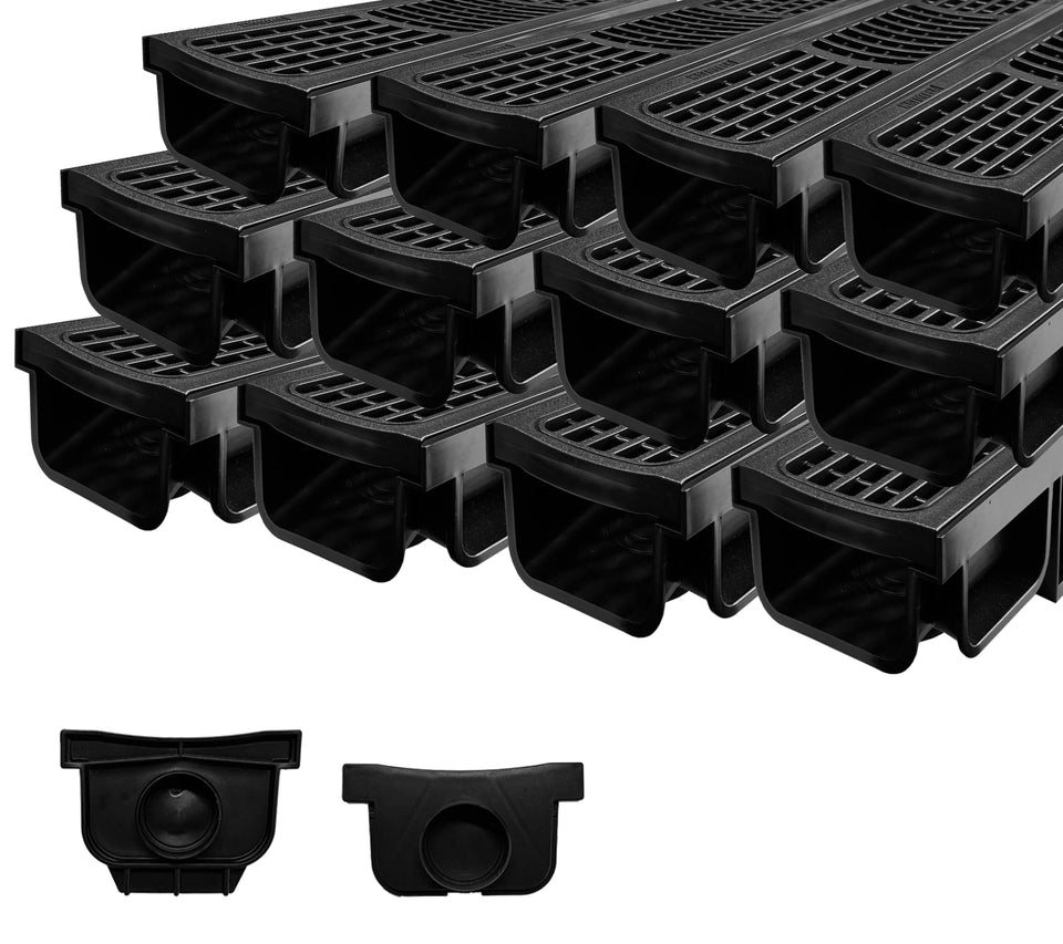 Natotela B Class Driveway Channel Drain with HDPE grate shows 12-pack assembly for durable driveway solution