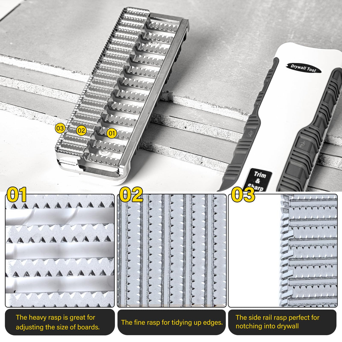 Natupal side-rail notcher for clean drywall notching and cuts.