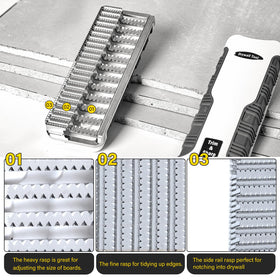 Natupal side-rail notcher for clean drywall notching and cuts.
