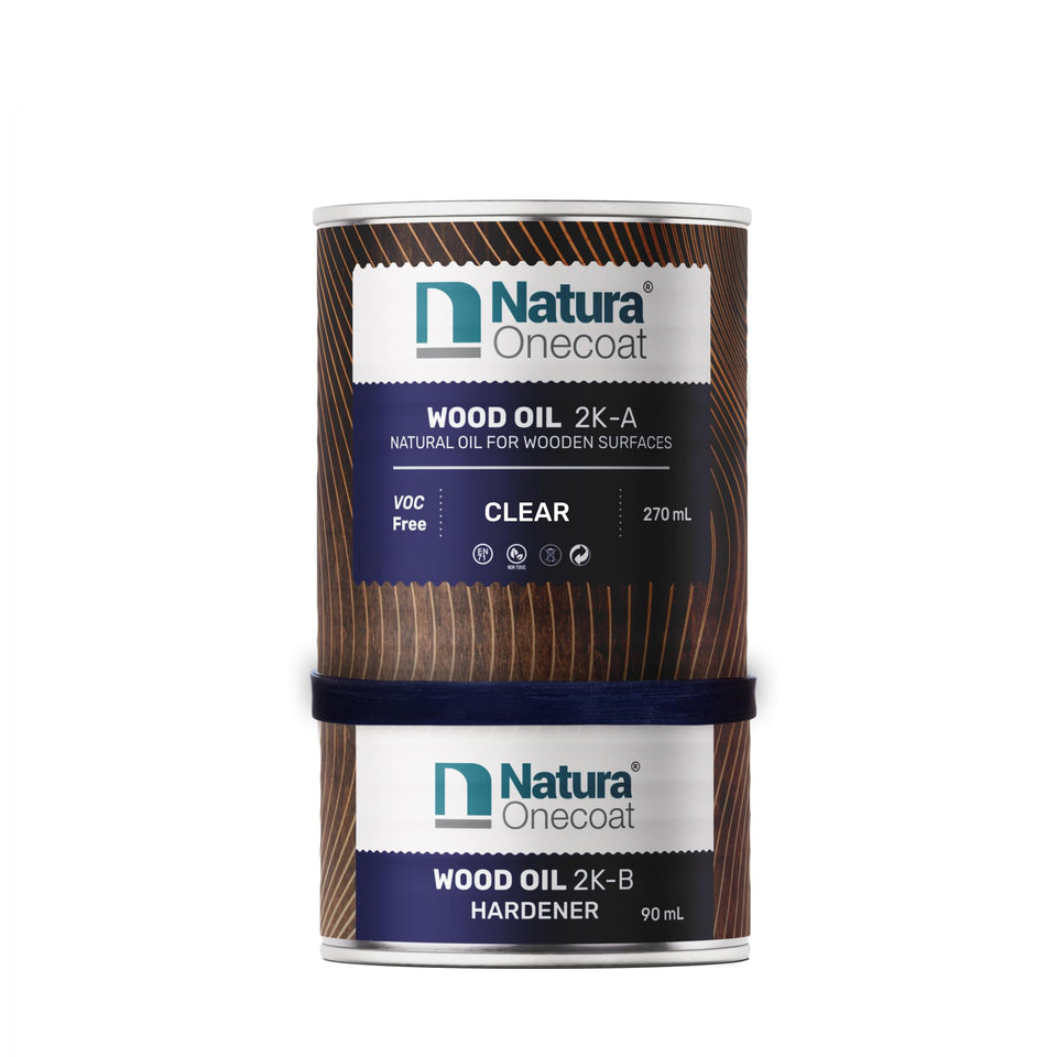 Natura Onecoat Wood Oil bottle pour for smooth application and quick drying.