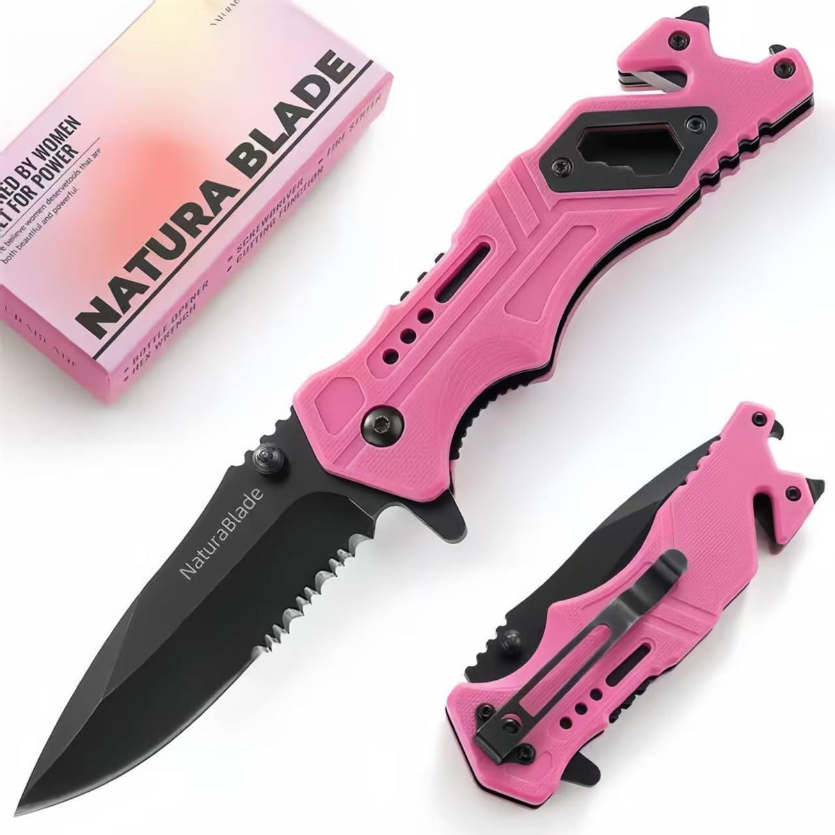NaturaBlade Elegant Pink knife front view for easy everyday carry