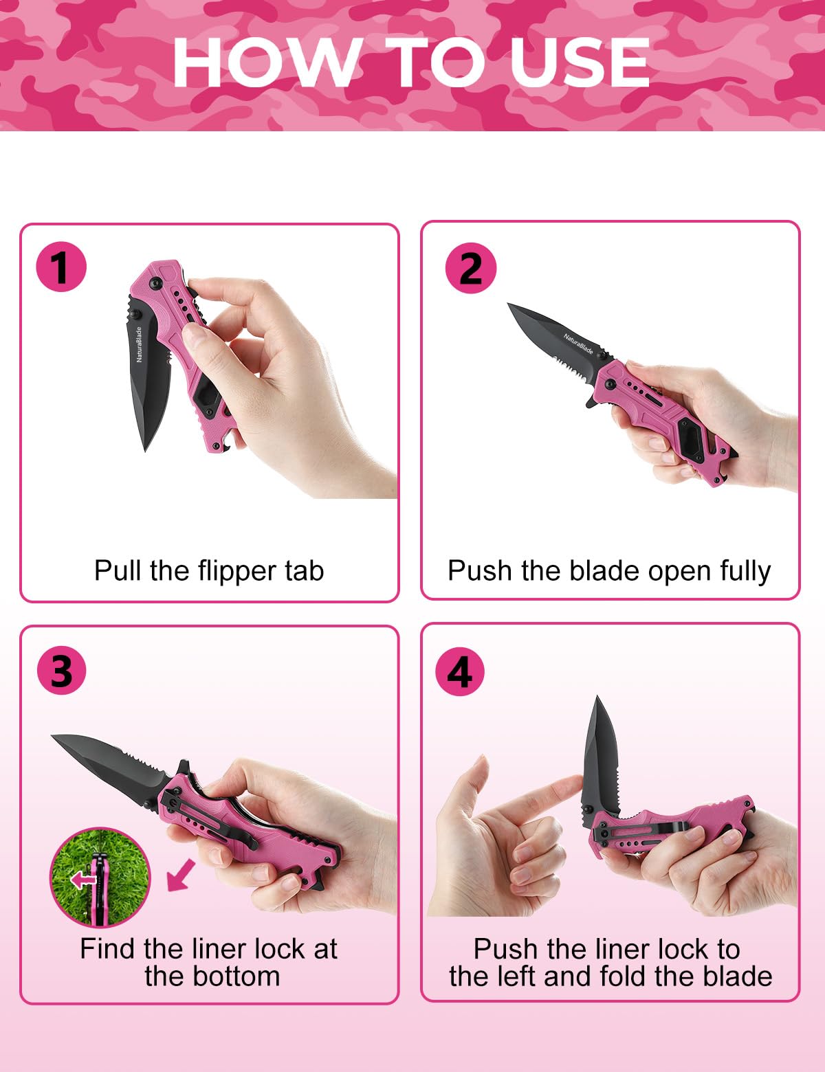 NaturaBlade Elegant Pink knife purse carry setup for convenience