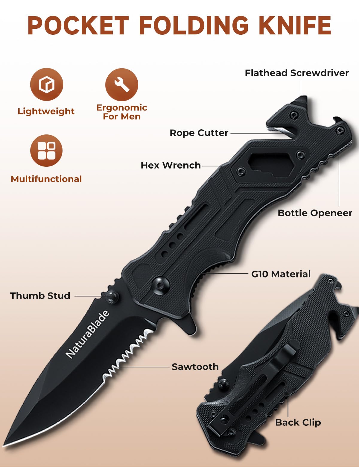 NaturaBlade with liner lock for safe, confident folding and transport.