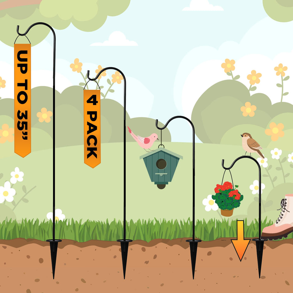 Natures Distributing Shepherds Hook showing adjustable height for versatile outdoor hanging